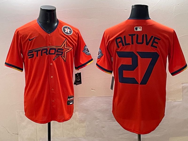 Men Houston Astros 27 Altuve Orange Three generations Joint Name 2025 Nike MLB Jersey style 5
